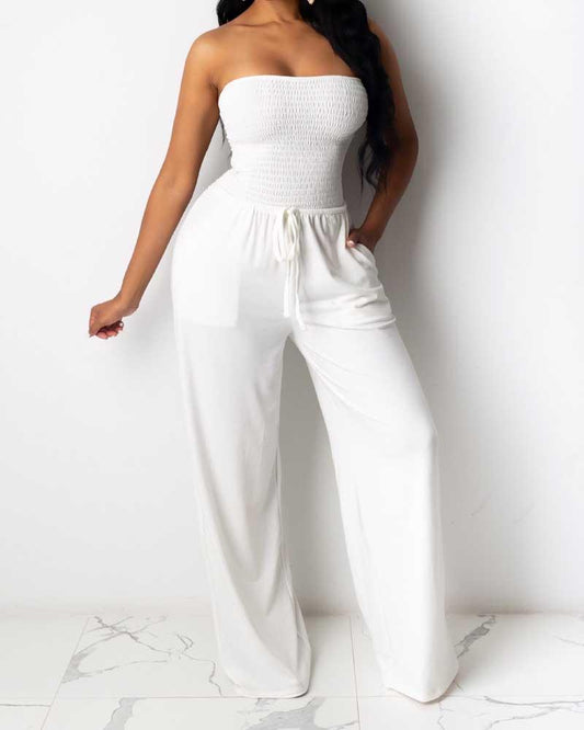 Fashionable Home Solid Color Wide-leg Jumpsuit