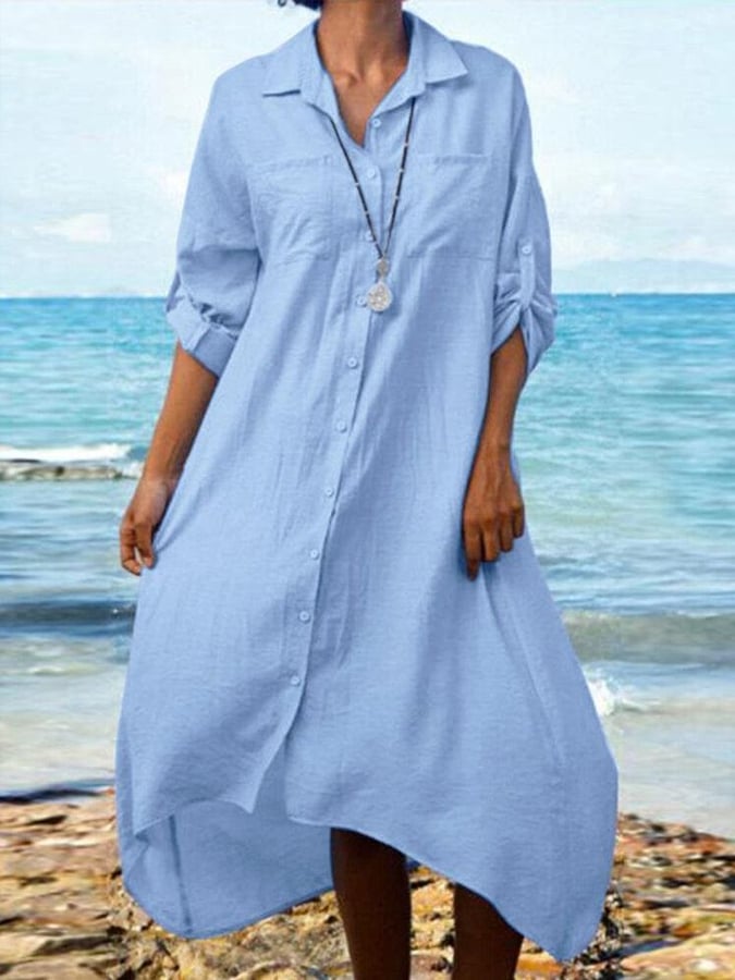 Women's Casual Pure Color Shirt Dress