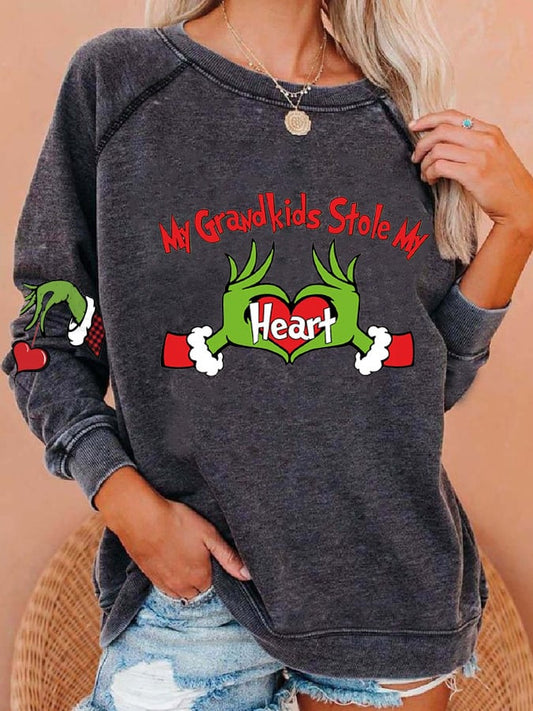 Women My Grandkids Stole My Heart Christmas Print Casual Sweatshirt