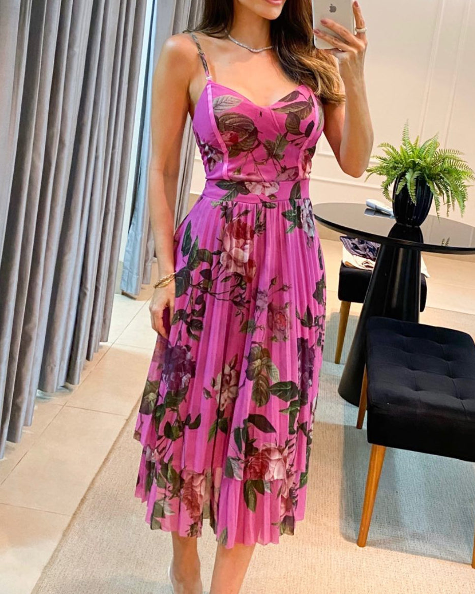 sleeveless printed waist dress