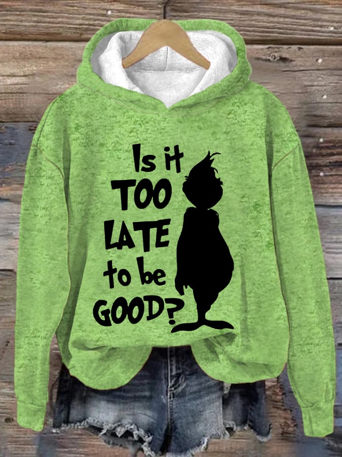 Women's Is It Too Late To Be Good? Christmas Cartoon Character Print Casual Hoodie