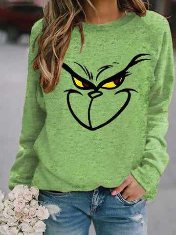 Women's Funny Christmas Cartoon Character Print Casual Sweatshirt