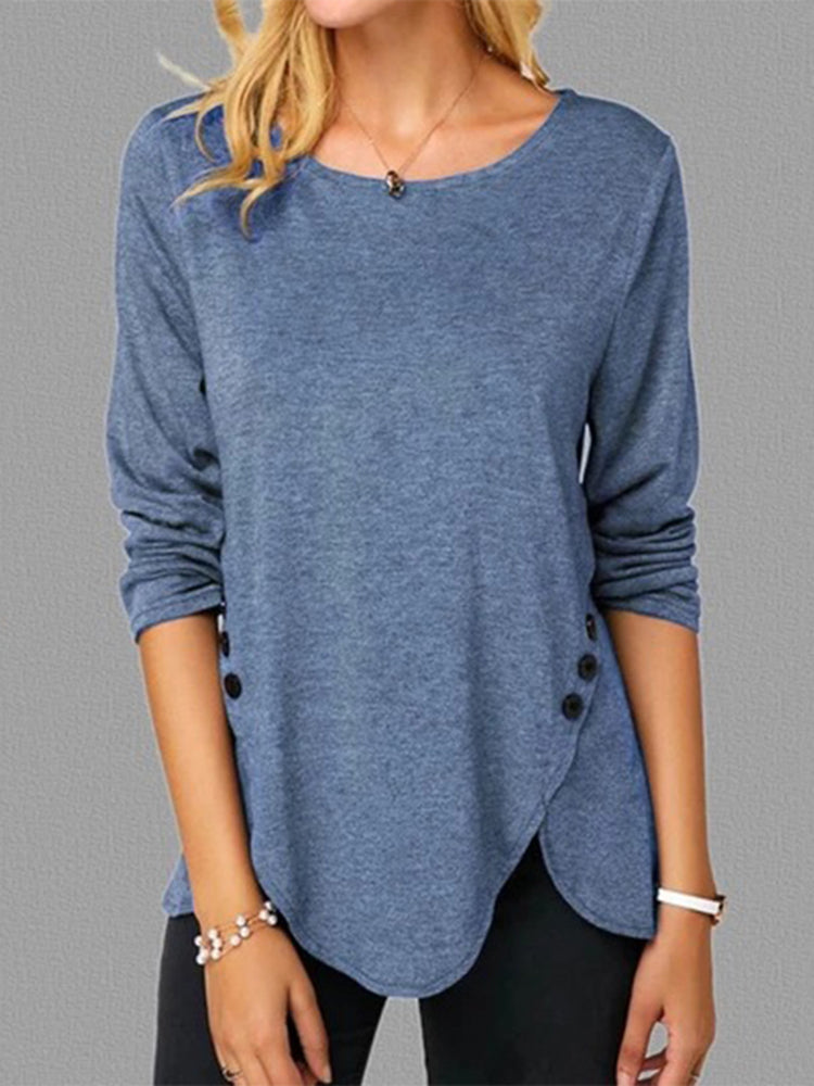 Wisherryy Casual Solid Color Irregular T-shirt