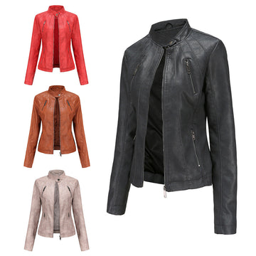 Cropped Zip Leather Jacket