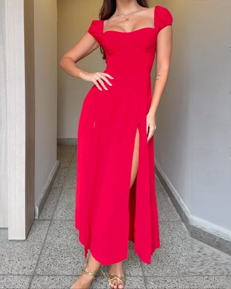 Elegant Solid Color Slit Dress