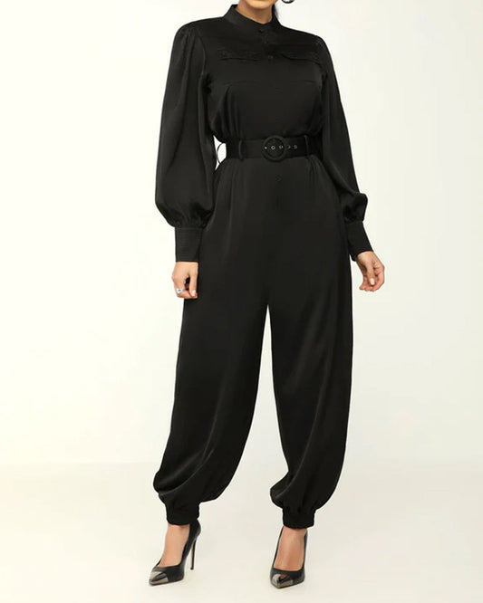 Fashion Solid Color Waist Jumpsuit