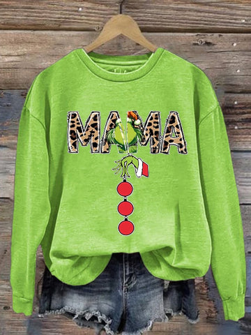 Women's Christmas Mom Print Round Neck Sweatshirt