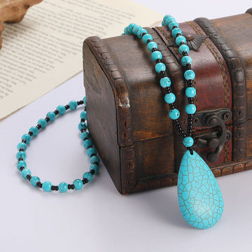 Wisherryy Vintage Waterdrop Turquoise Necklace