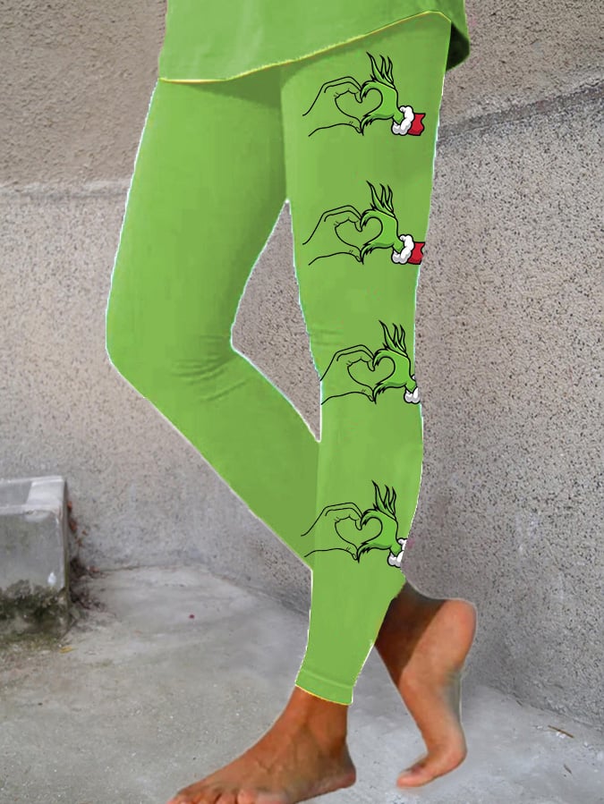 Women's Heart Christmas Print Casual Leggings