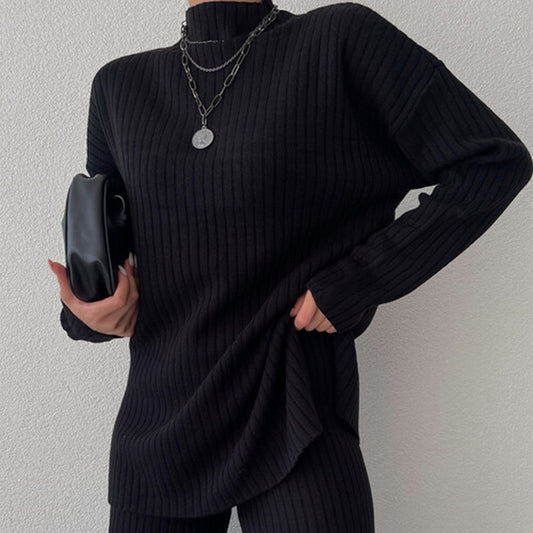 🔥Christmas Sale 🎁🎄-50% OFF-Women's Casual Half High Collar Solid Color Knitted Two-piece Suit