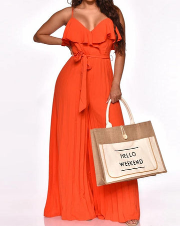 Solid Color Fashion Suspender Wide-leg Jumpsuit