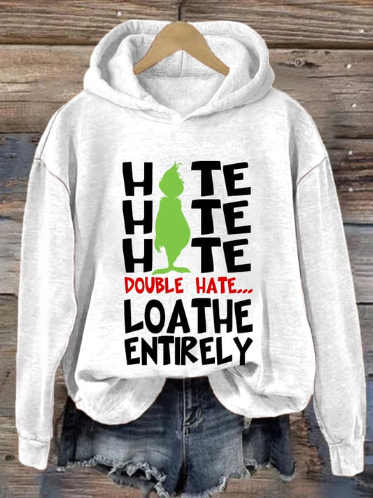 Women's Funny Christmas Hate Hate Hate Double Hate......Loathe Entirely Cartoon Silhouette Hoodie