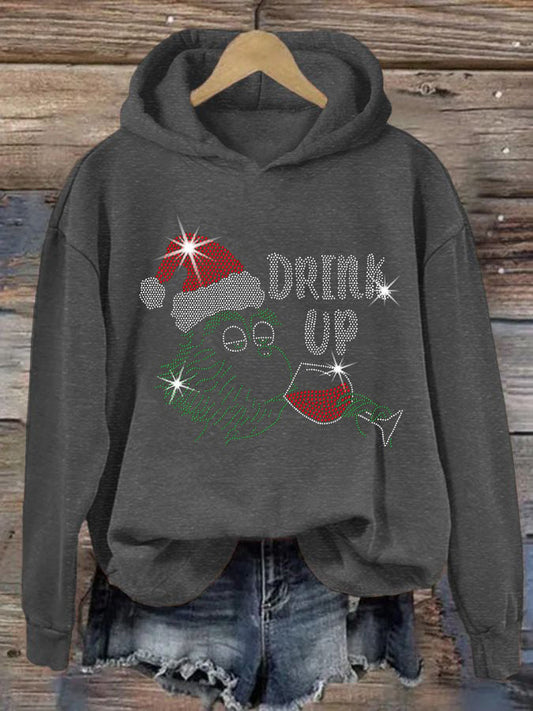 Women's Christmas Drink Up Printed Hoodie