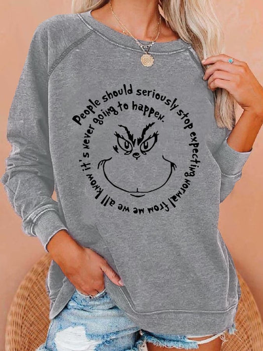 Women Christmas Funny Face Print Casual Sweatshirt