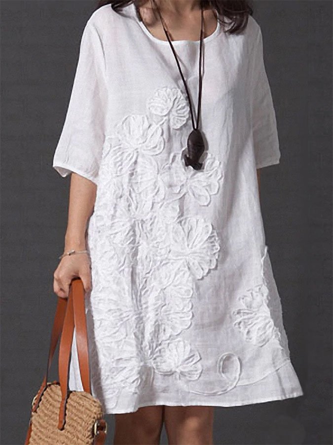 Loose Embroidered Solid Dress