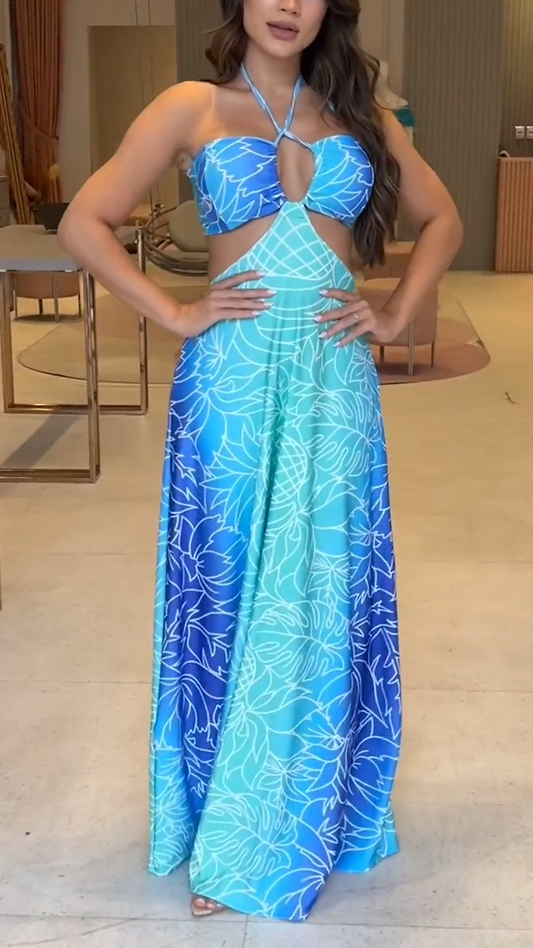 Gradient Halterneck Cut-Out Maxi Dress