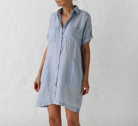 Casual Linen Pockets Mini Dress