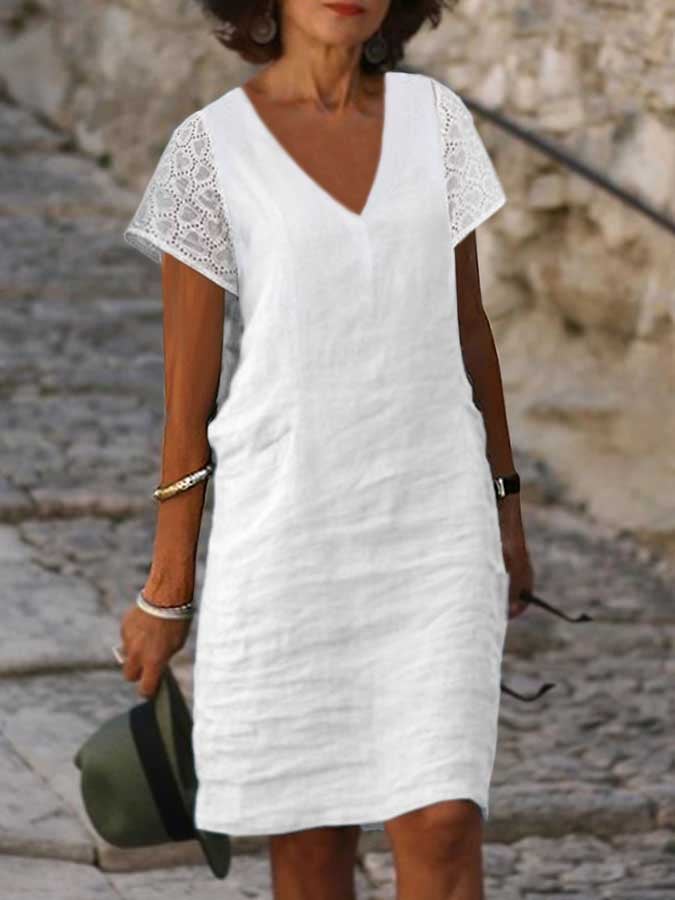 Lace V Neck Casual Dress