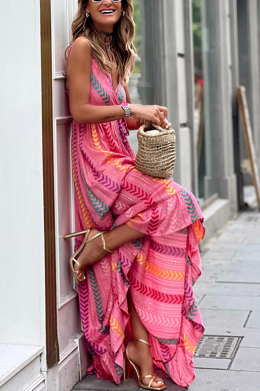 Summer rose sleeveless v-neck striped dress