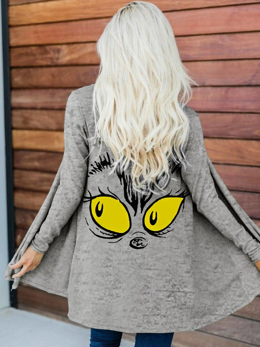 Women's Funny Christmas Cartoon Character Print  Casual Cardigan