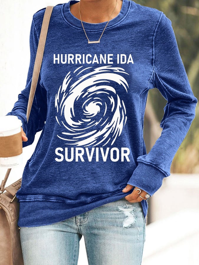 Hurricane Ida Survivor Print Casual Long Sleeve Hoodie