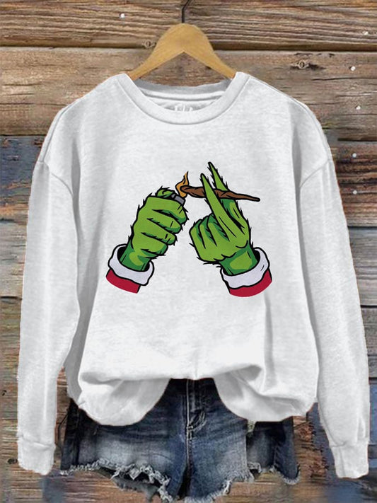 Women's Christmas Light Cannabis Printed Sweatshirt 