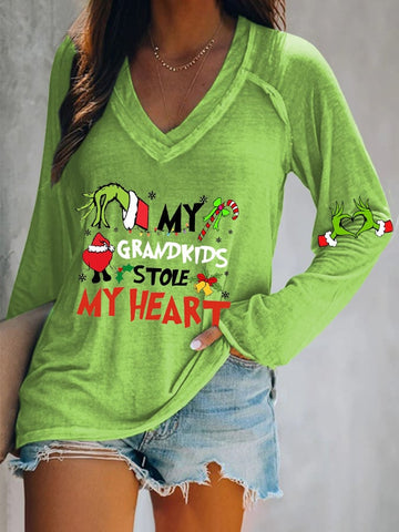 Women's My Grandkids Stole My Heart Print Casual T-Shirt