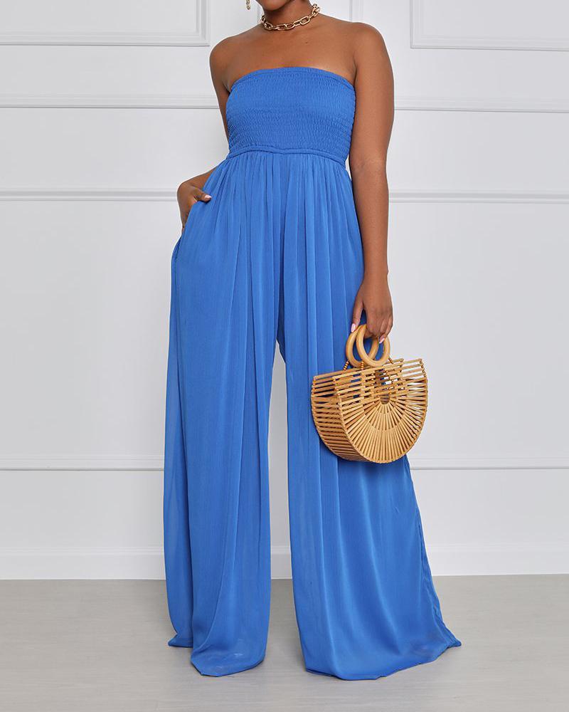 Solid Color Loose High Waist Jumpsuit