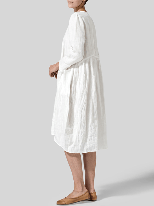 Women's Linen Pleated Pocket Dress