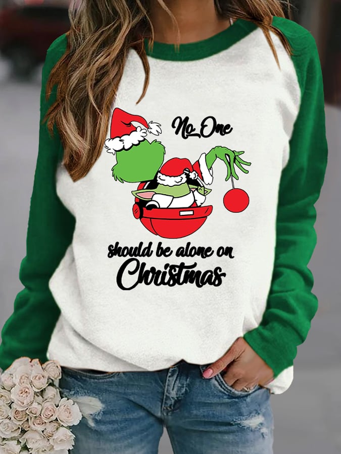 Retro No One Should Be Alone On Christmas Print Sweatshirt