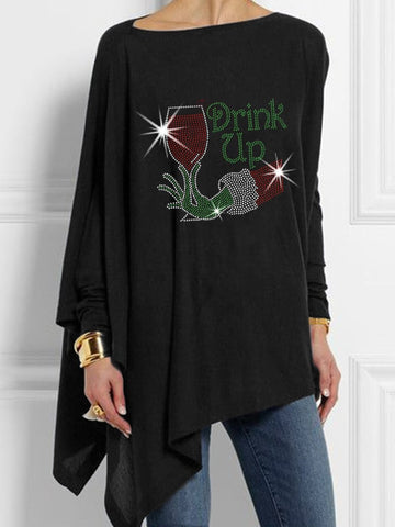 Women's Christmas Drink Up Printed Irregular Top