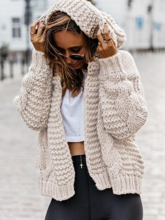 🔥Christmas Sale 🎁🎄-50% OFF-Pure Color Casual Fashion Loose Hooded Cardigan Sweater