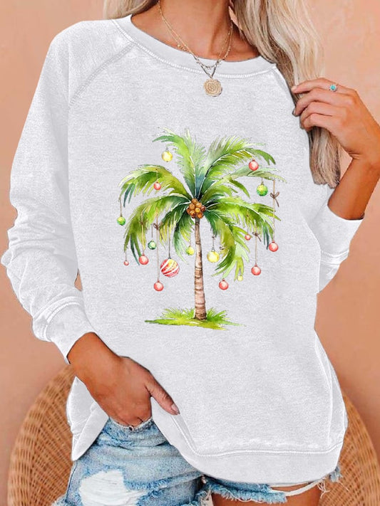 Women'S Casual Christmas Palm Tree Printed Long Sleeve Sweatshirt