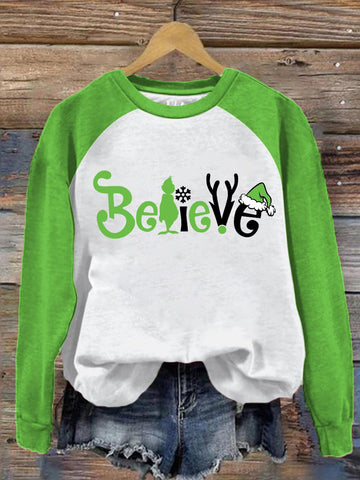 Women's Believe Christmas Print Casual Sweatshirt