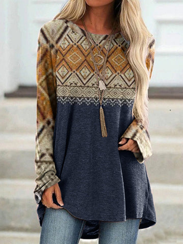 Vintage Geometric Sweater Print Tunic