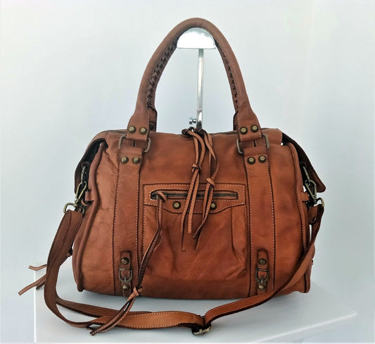 Cognac Italian Leather Bag  Italy Soft Leather Crossbdody Bag