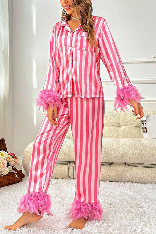 Contrast Striped Feather Splicing Loungewear