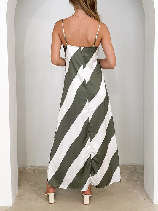 Satin Stripe Print Maxi Dress