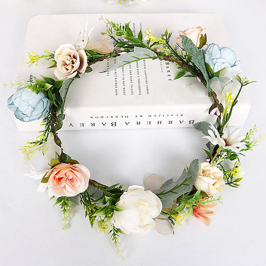 Bridal Flower Crown - Blush Dusty Blue Roses & White Daisy