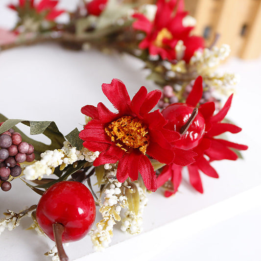 Bridal Flower Crown - Christmas Red Hibiscus Flower & Berry