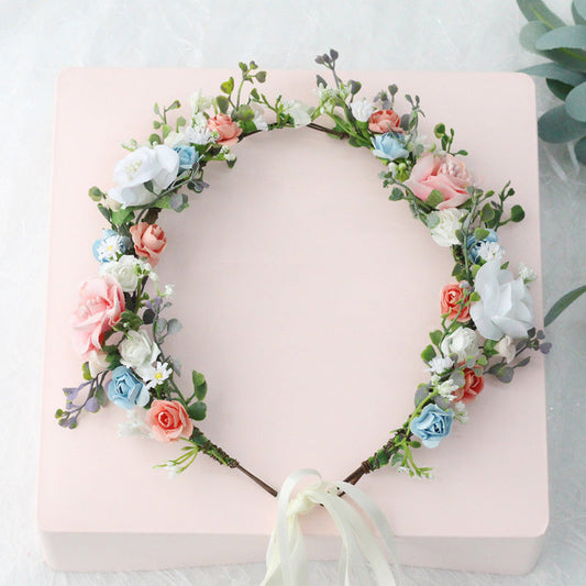 Bridal Flower Crown - Colorful Roses Boho Hair Wreath