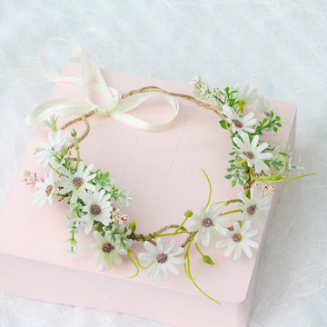 Bridal Flower Crown - Eucalyptus Leaves Small White Daisy