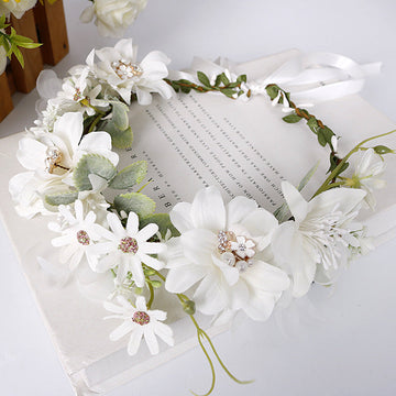 Bridal Flower Crown - White Pearl Rhinestone Daisy