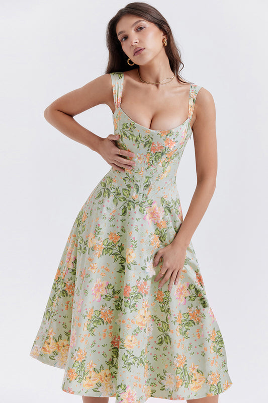 Sexy Strap Slim-Fit Open-Back Floral Dress