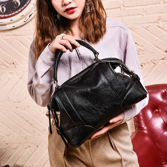 Simple And Large Leather Shoulder Bag