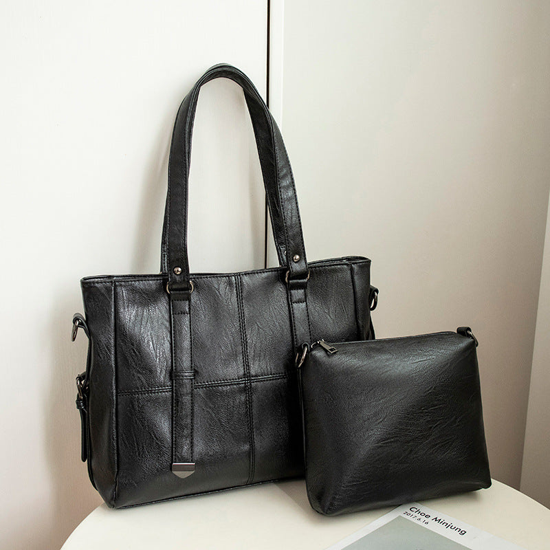 Spliced Large Capacity Soft Leather Tote Bag