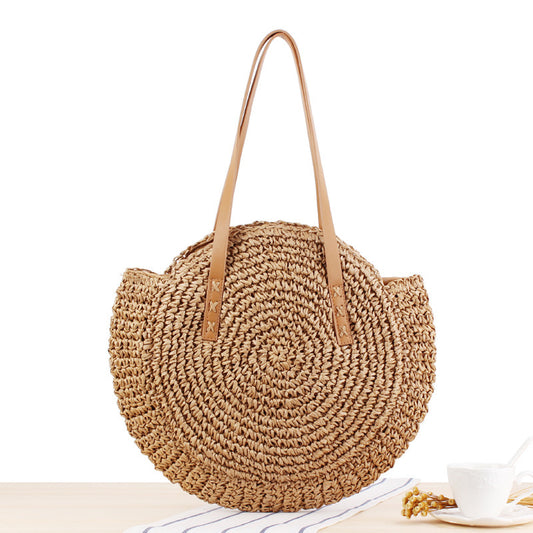 Simple Hollow Round Shoulder Straw Woven Bag