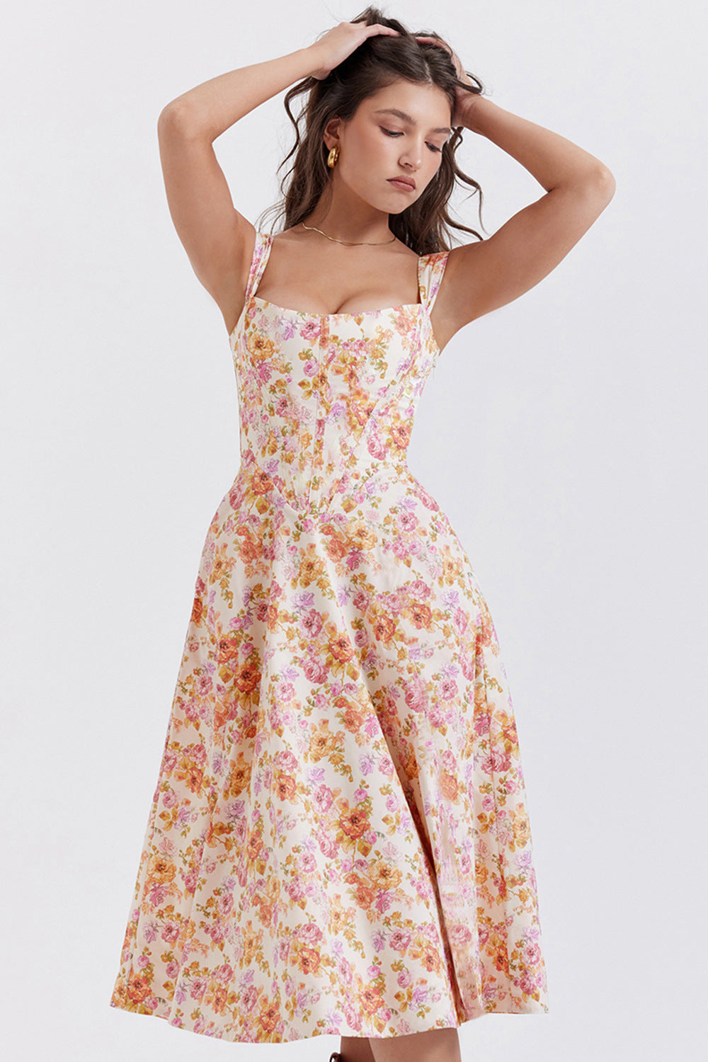 Sexy Strap Slim-Fit Open-Back Floral Dress