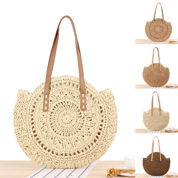 Simple Hollow Round Shoulder Straw Woven Bag