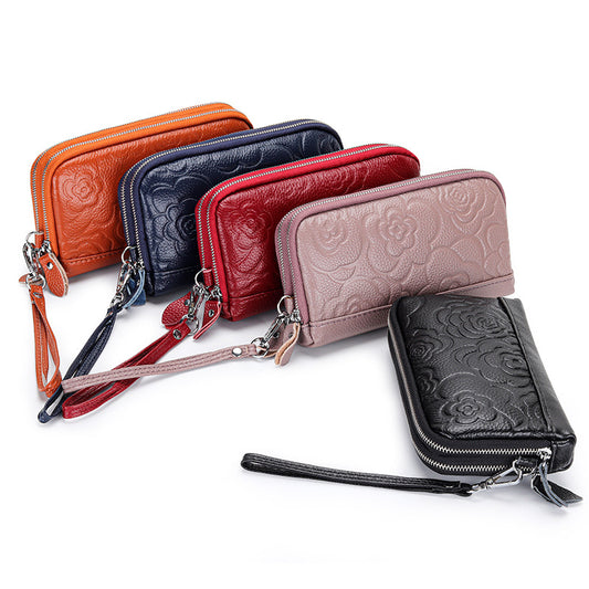 Women's Leather High Capacity Double Zip Long Wallet